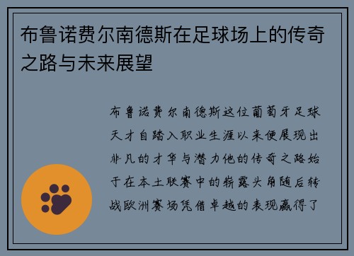 布鲁诺费尔南德斯在足球场上的传奇之路与未来展望