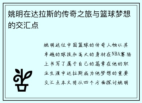 姚明在达拉斯的传奇之旅与篮球梦想的交汇点